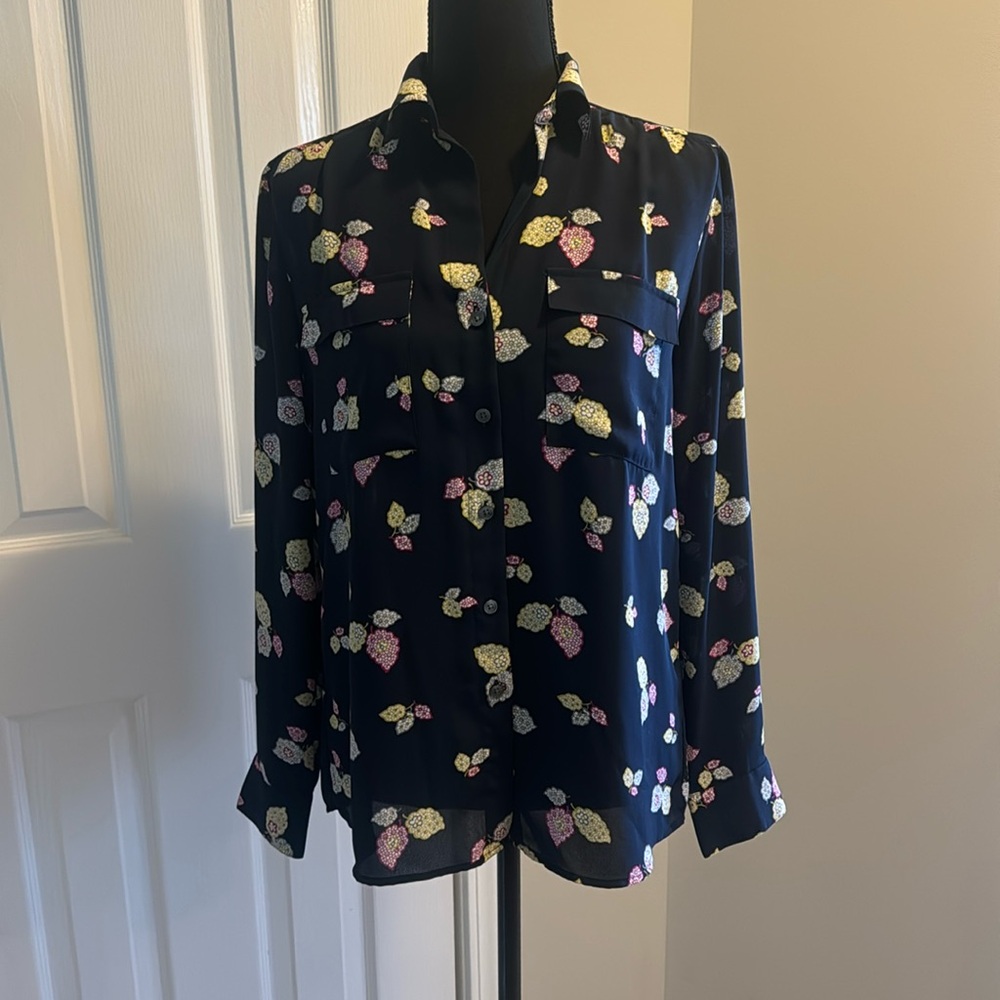 Ann Taylor Factory Navy Print Blouse, XS